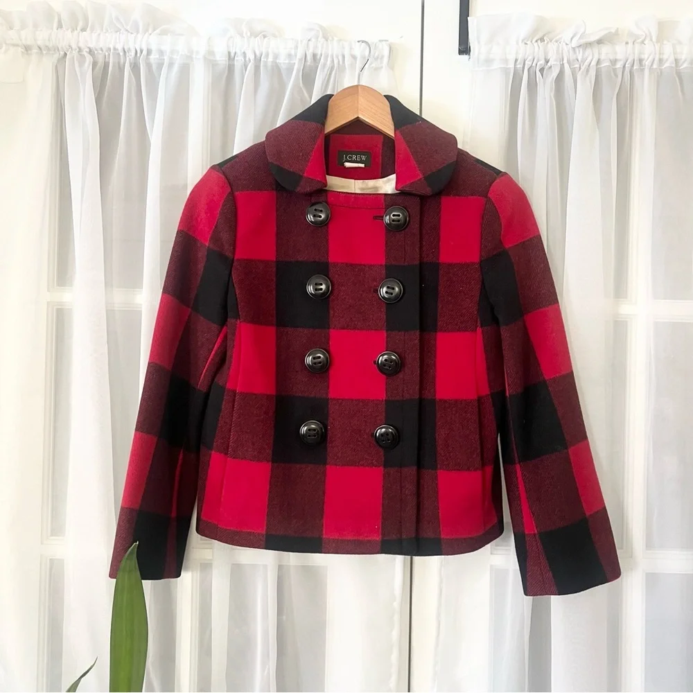 J.Crew Buffalo Check Short Peacoat Wool Red & Black Size 0 - Picture 4 of 11